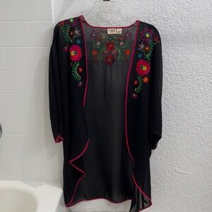 Chico's Black Tunic with Colorful Floral Embroidery